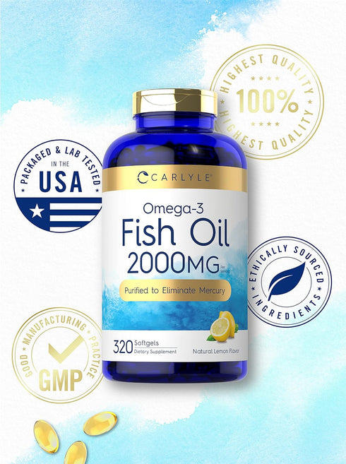 Carlyle Fish Oil Supplements, 2000mg, 320 Softgels - EPA & DHA, 600mg Total Omega-3, Non-GMO & Gluten Free