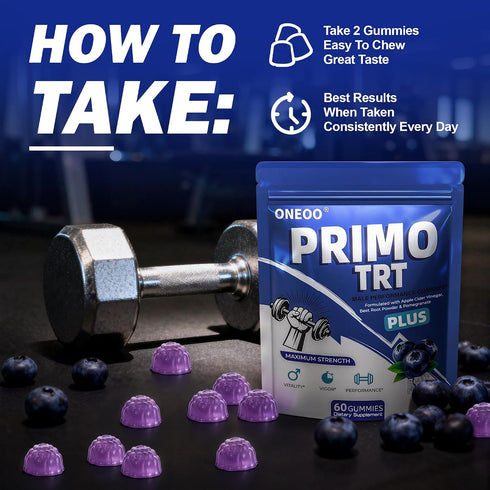 Oneoo Gummies, Gummies Gummy Primo TRT Official Primo TRT for Men, Maximum Strength Energy Support, Primo TRT Male