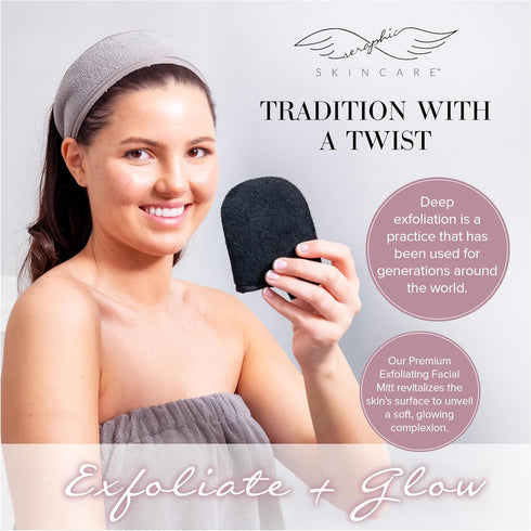 Seraphic Skincare Premium Exfoliating Facial Mitt - 100% Vegan Dual-Sided Face Mitten for Gentle Cleansing