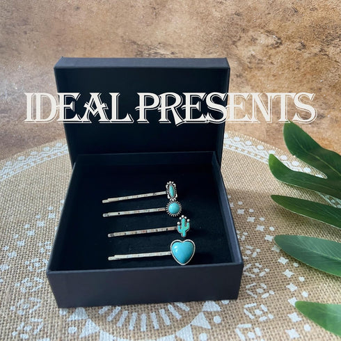 Western Style Hair Bobby Pins, 4 Pcs Women's Turquoise Howlite Stone Hair Clip Cowgirl Chic Retro Accessories