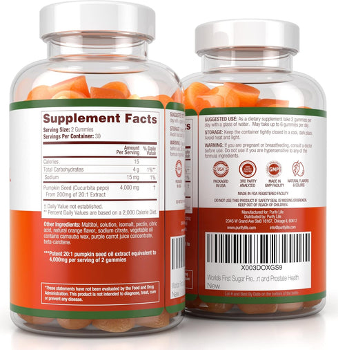 Sugar-Free Pumpkin Seed Oil Gummies 4,000mg/serving for Hair Growth, Skin, Prostate Health, 60 Chews, Immune Support