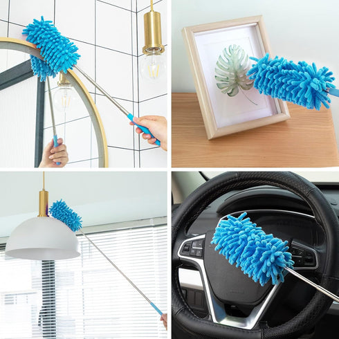 Microfiber Duster for Cleaning, Tukuos Hand Washable Duster with 2 Replaceable Heads, Extendable Pole for Home