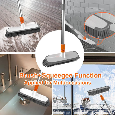 BITOPE Multi Purpose Floor Scrubber Brush with Long Handle, 12" Hard Bristle Brush for Heavy-Duty Cleaning