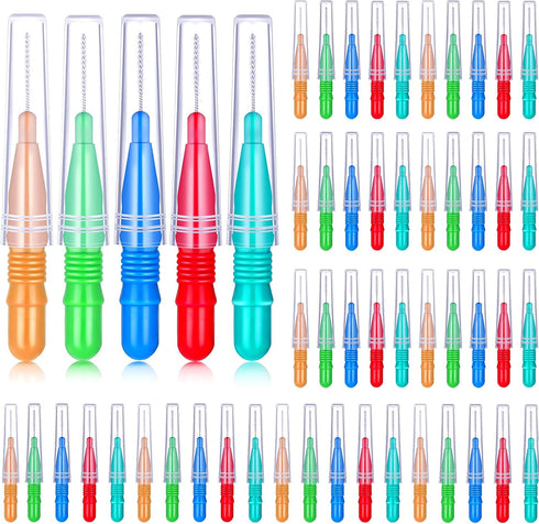 Patelai 50 Pieces Interdental Brush Toothpick Dental Flossing Head Oral Hygiene Tool (Red, Blue, Green, Orange)