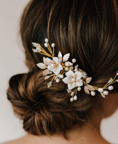 SWEETV Handmade Wedding Hair Comb, Flower Bridal Hair Clip, Hair Accessories for Bridal Hair