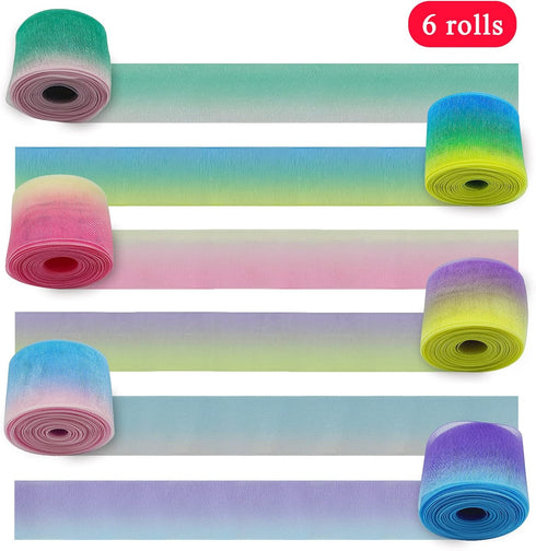 6 Rolls Organza Chiffon Ribbons, Rainbow Wrapping, Sheer for Crafts, Gift Wrapping