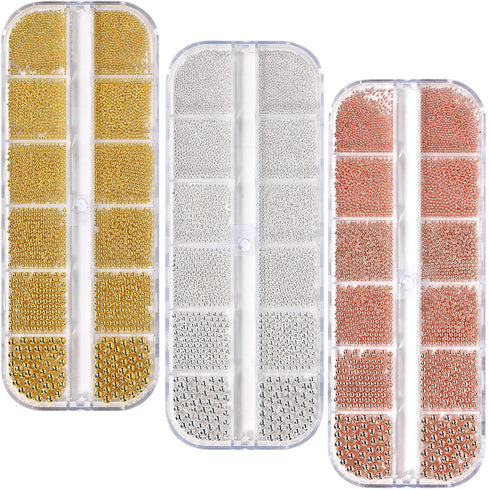Mini Caviar Beads for Nail Art, Gold Silver Rose Gold 3D Metal Ball Decorative Accessories Set