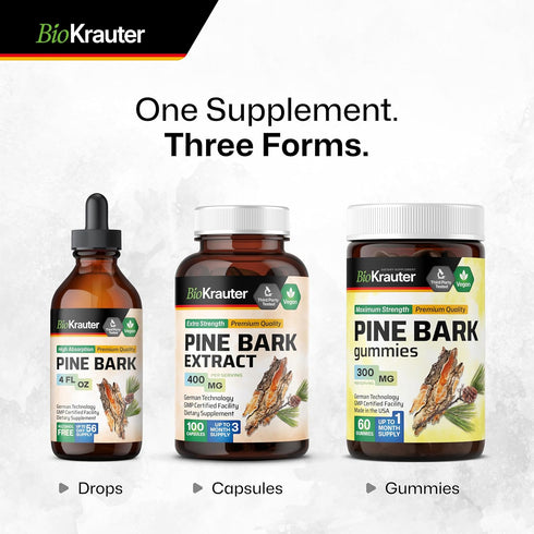 BIO KRAUTER Pine Bark Extract Capsules, 400 mg - 100 Count, Antioxidant Supplement, Vegan, No Fillers