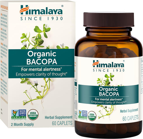 Himalaya Organic Bacopa Monnieri Nootropic Herbal Supplement, 750 mg, 60 Plant-Based Caplets