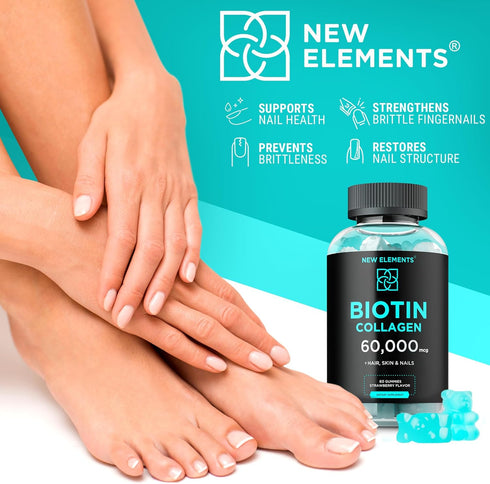 Biotin & Collagen Peptides Gummies, 50,000mcg Collagen + 10,000mcg Biotin for Hair, Skin & Nails Support, Non-GMO
