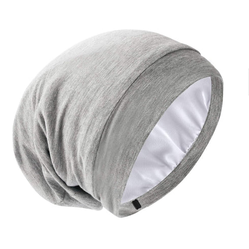 Silk Satin Lined Bonnet Sleep Cap, Adjustable Hair Wrap Cover for Curly Hair Protection for Women and Men - Light Grey