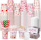 Jingmore 120 Sets 16oz Disposable Paper Coffee Cups with Lids Sleeves Straws Holiday