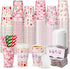 Jingmore 120 Sets 16oz Disposable Paper Coffee Cups with Lids Sleeves Straws Holiday