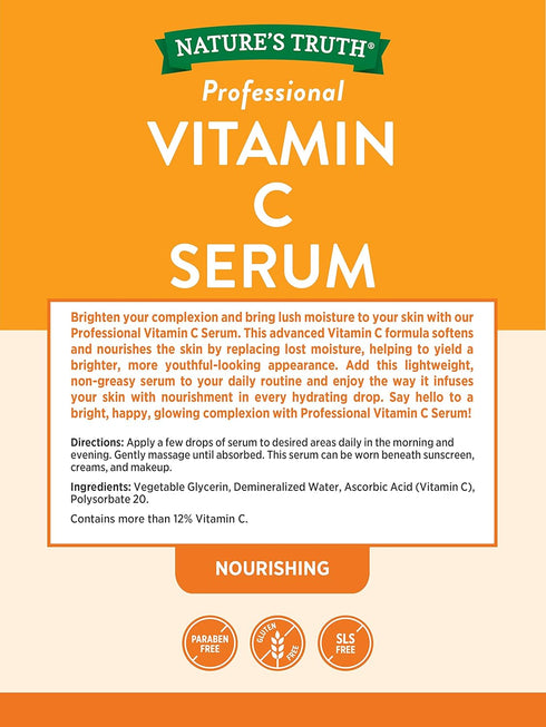 Nature's Truth Vitamin C Serum, 2 oz, Nourishing Oil for Face & Skin, Unscented
