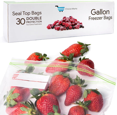 Freezer Bags 1 Gallon Resealable, 30 Count Extra Strong and Leak Proof Bags with Double Zipper for Food Storage