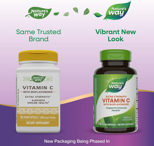 Nature’s Way Extra Strength Vitamin C with Bioflavonoids - 1 g Ascorbic Acid - 100 Capsules (2 Pack) for Immune Support*