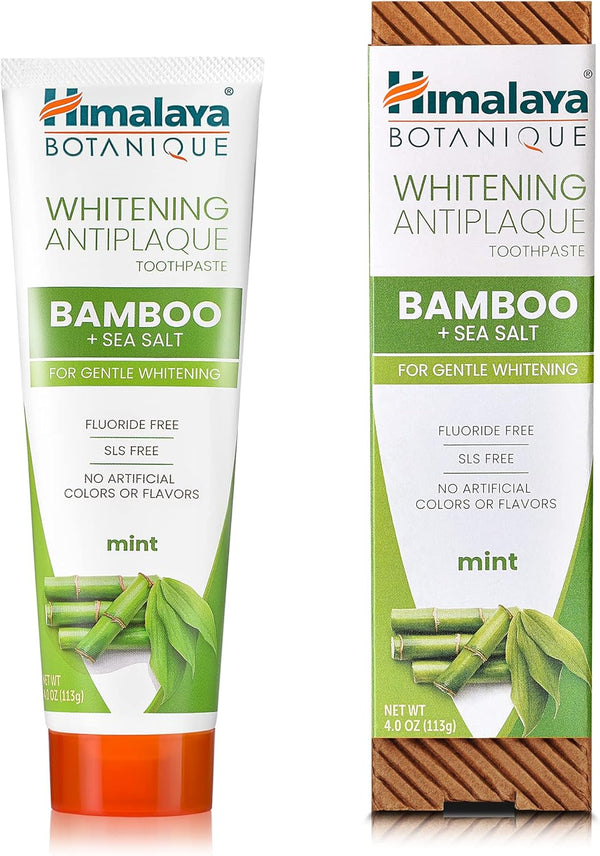 Himalaya Botanique Whitening Antiplaque Toothpaste, Bamboo + Sea Salt, Fluoride Free, Gentle Whitening, 4 oz