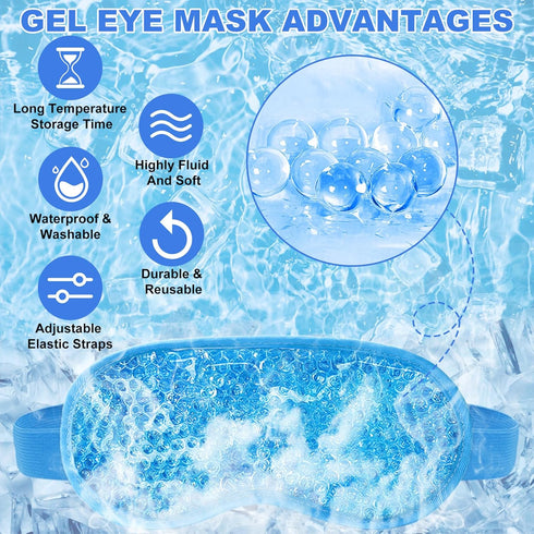 2Pack Cold Cooling Eye Mask, Reusable Gel Eye Mask Hot/Cold Therapy Gel Bead Eye Mask with Plush Backing for Headache/Puffiness/Migraine/Stress Relief/Skin Care/Dry Eyes(Blue+Green)