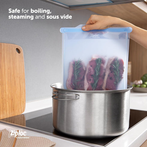 Ziploc Endurables Large Pouch - 8 Cups Reusable Silicone Bags for Food Storage, Meal Prep Containers
