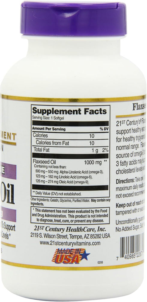 21st Century Flaxseed Oil 1000 Mg Softgels, 120 Count (22871)
