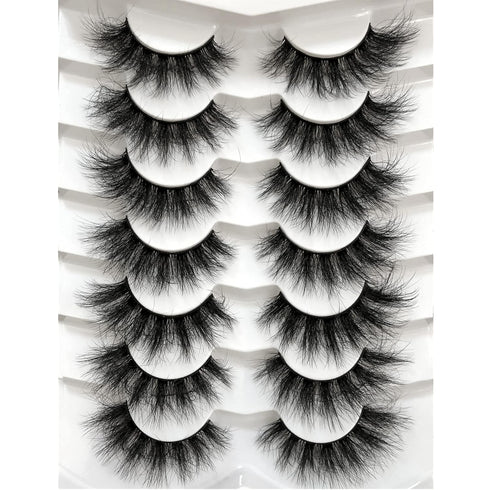 Pooplunch 7 Pairs Pack False Eyelashes Faux Mink Cat-Eye Look 18MM Wispy Long 8D Volume Fake Eyelash Strips