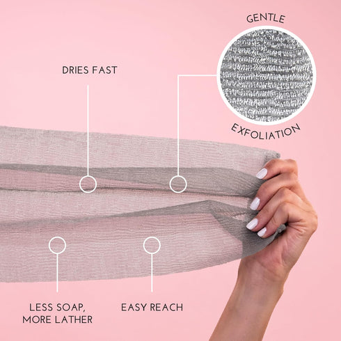 S&T INC. Back Scrubber for Shower, Exfoliating Body Scrubber or Bath Towel, Grey, 3 Pack