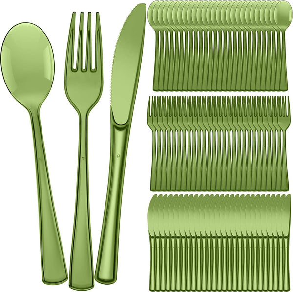150 Pieces Disposable Cutlery Set, Heavy Duty Plastic Silverware, 50 Forks, 50 Knives, 50 Spoons for Home Office School