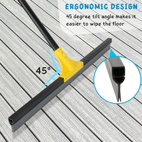 Floor Squeegee for Concrete and Tile Cleaning - 24'' Heavy Duty Rubber Scraper with 60'' Long Handle