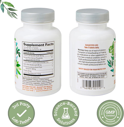 Quantum Health SuperLysine+ Immune Support Supplement, 1500 mg Lysine, Vitamin C, Echinacea, 90 Tablets
