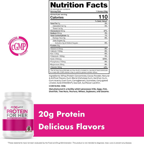 Protein for Her, Double Chocolate Whey Protein Powder with CLA and Biotin, 1.91 lbs