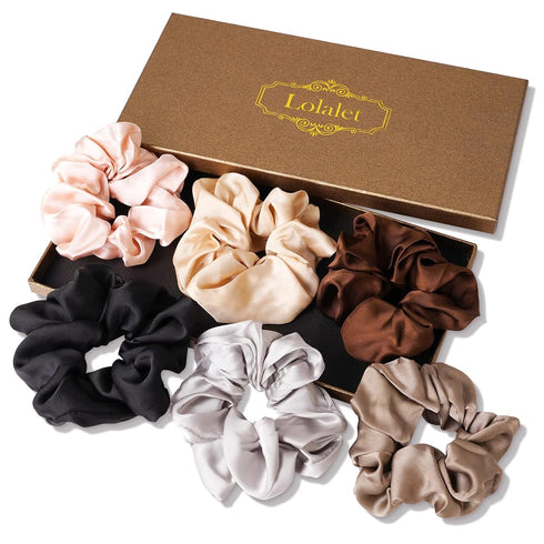 Lolalet Satin Hair Scrunchies for Women, Softer Than Silk Hair Ties, 6 Pack Big Scrunchy