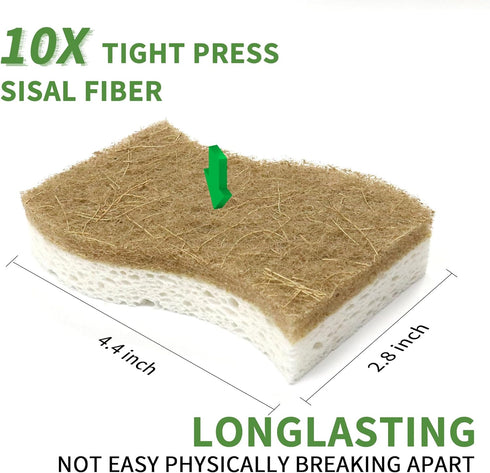 9 Pack Biodegradable Natural Kitchen Sponge, Compostable Cellulose and Coconut Walnut Scrubber