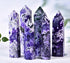 AMOYSTONE Purple Moss Agate Stone Tower - Obelisk Healing Crystal Rock Point Wand, Reiki Healing Gifts, 1.1-1.7 LBS