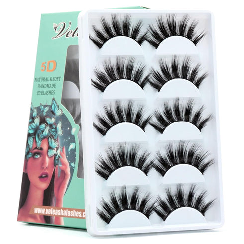 Veleasha 5D Faux Mink Lashes - 100% Handmade Luxurious Fake Eyelashes, 5 Pairs Pack (Dubai)