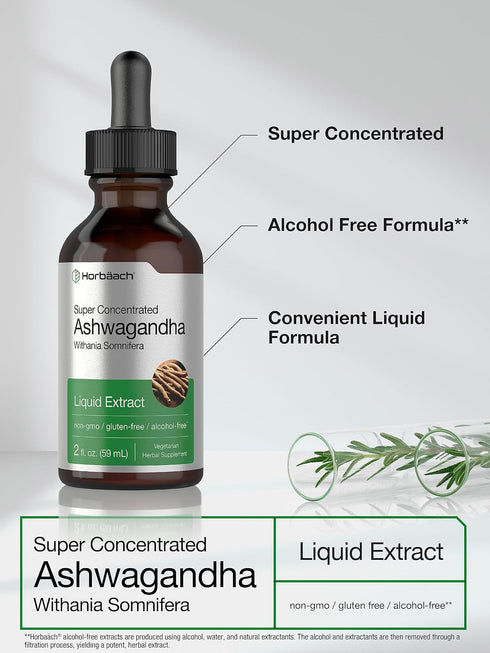 Horbaach Ashwagandha Root Liquid Extract, 2 fl oz, Alcohol Free Tincture, Vegetarian, Non-GMO, Gluten Free