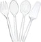 Plasticpro Disposable Plastic Serving Utensils Set of 12 - 3 Spoons, 3 Forks, 3 Knives, 3 Sifting Spoons, Clear