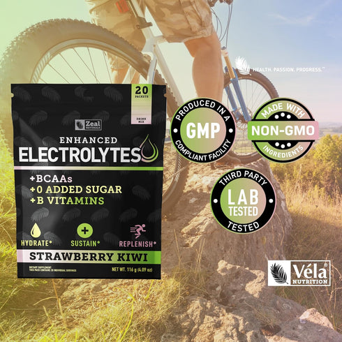 Enhanced Electrolyte Powder Stick Packs (Strawberry Kiwi | 20 Packets) with BCAAs +B-Vitamins for Hydration