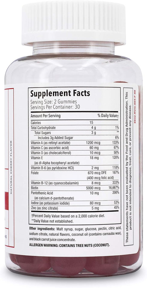 Elon Biotin Gummies for Hair Growth, 60 Count, 5000mcg Biotin for Hair, Skin, Nails, Cherry Flavored