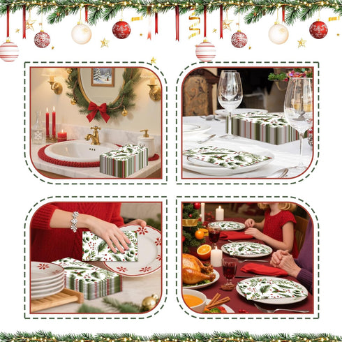 SMUAENSS 100 3-Ply PCS Christmas Paper Napkins, Berries Pine Guest Napkins, Greenery Christmas Bathroom Disposable Hand