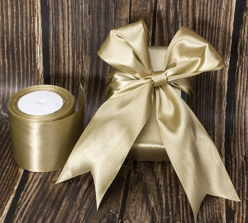 ATRBB 25 Yards 3 Inches Wide Satin Ribbon, Perfect for Wedding Satin Chair Sash and Gift Wrapping (Old Gold)