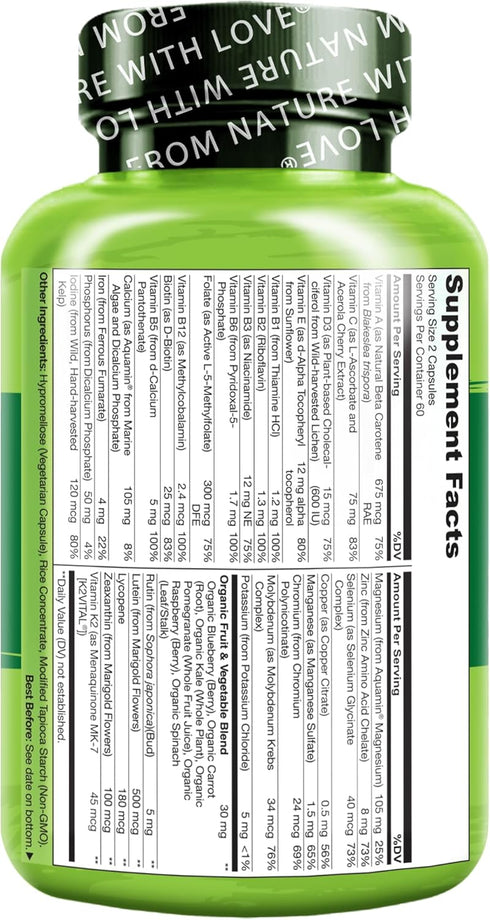 NATURELO Whole Food Multivitamin for Teens - Vitamins & Minerals for Teenage Boys & Girls, Non-GMO, Vegan & Vegetarian