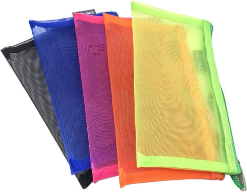 Outman Multipurpose Nylon Mesh Cosmetic Bag - Pack of 5 Travel Cases & Pencil Case Organizers