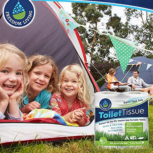 Septic Tank Safe Toilet Tissue (2-Ply, 4 Rolls, 500 Sheets each) - Biodegradable Natural Alternative for RV, Camping &