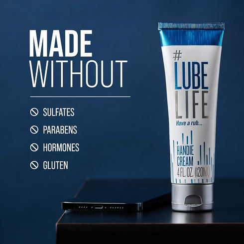 Lube Life Handie Cream, Water-Based Lube for Men and Couples, Made with Natural Ingredients, 4 Fl Oz