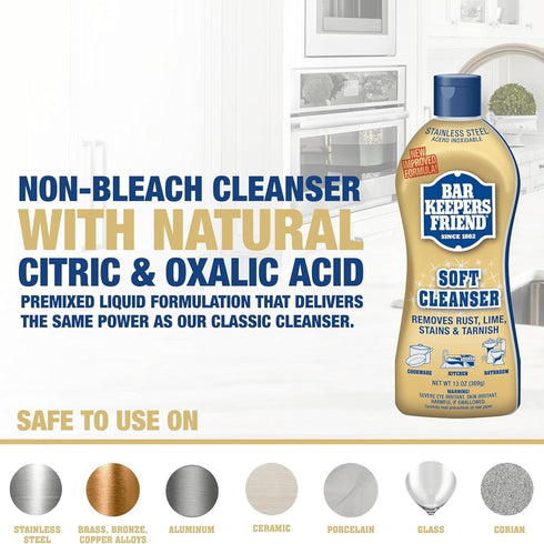 Home Essentials Box (2 26 Bar Keeper Friend Soft Cleanser Liquid x Ounce) Multipurpose Cleaner & Rust Stain Remover