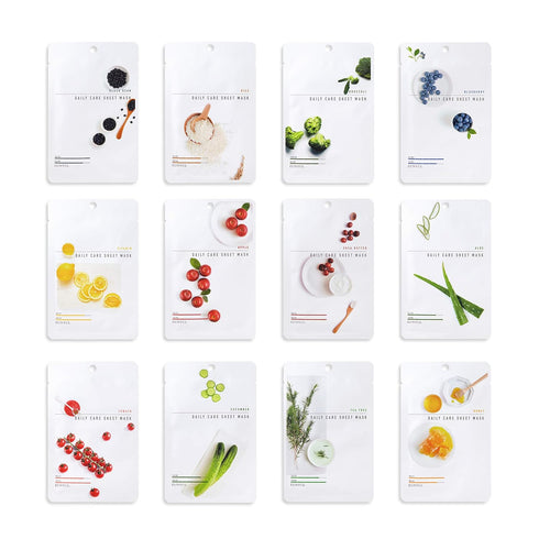 EUNYUL Daily Care Facial Sheet Mask Pack (12 types) - Vegan Korean Skincare for Hydrating and Nourishing