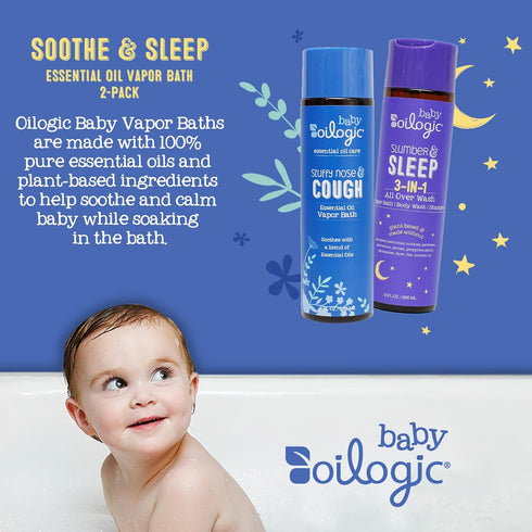Oilogic Baby Vapor Bath Relief for Babies & Toddlers Bundle - 2-Pack (Slumber & Sleep, Stuffy Nose & Cough) - Baby Care Essentials for Tub Made with 100% Pure and Natural Blend of Essential Oils
