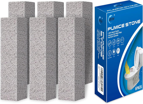 4TH Pumice Stone for Toilet Bowl Cleaning - Scouring Stick Removes Limescale Stain, Hard Water Ring, Calcium (6 Pack)