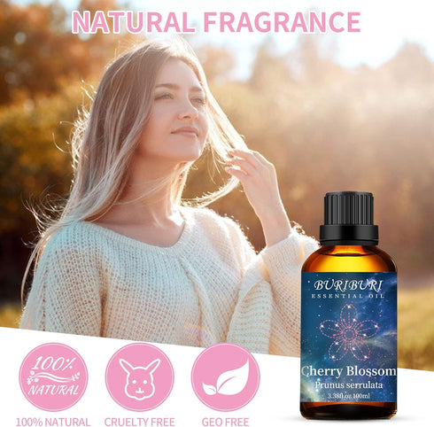 BURIBURI Cherry Blossom Essential Oil - 100ML - 100% Pure Oil for Aromatherapy, Candle & Soap Making
