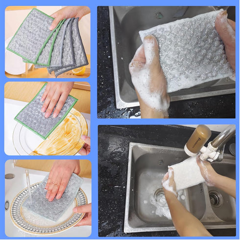 shengyoude (5 New thickened double-sided metal wire dishwashing cloth, suitable for both dry and wet use, scratch free